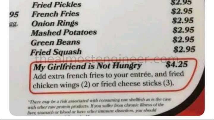My Girlfriend Is Not Hungry on Restaurant Menu