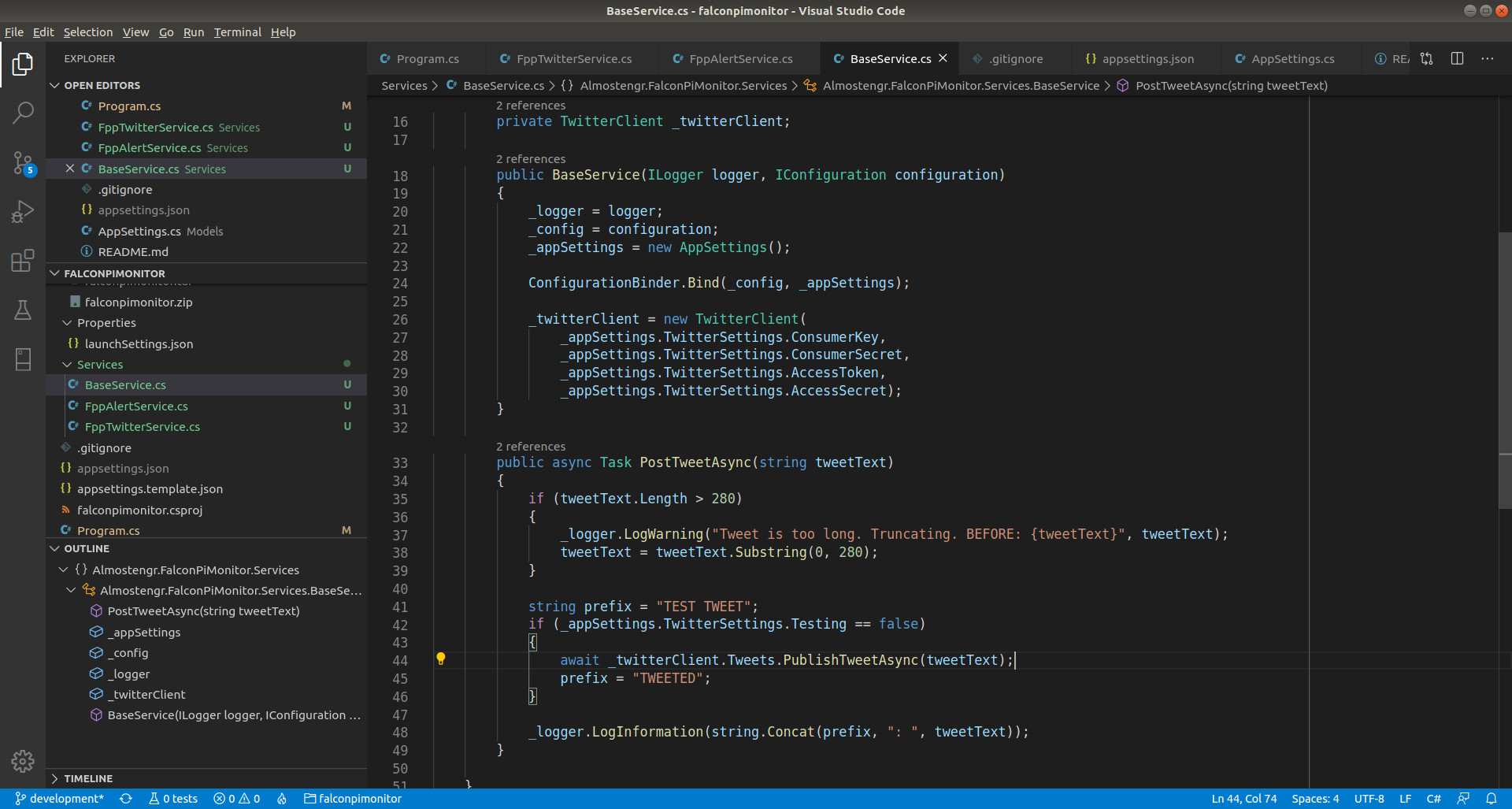 Screenshot of C# application with code