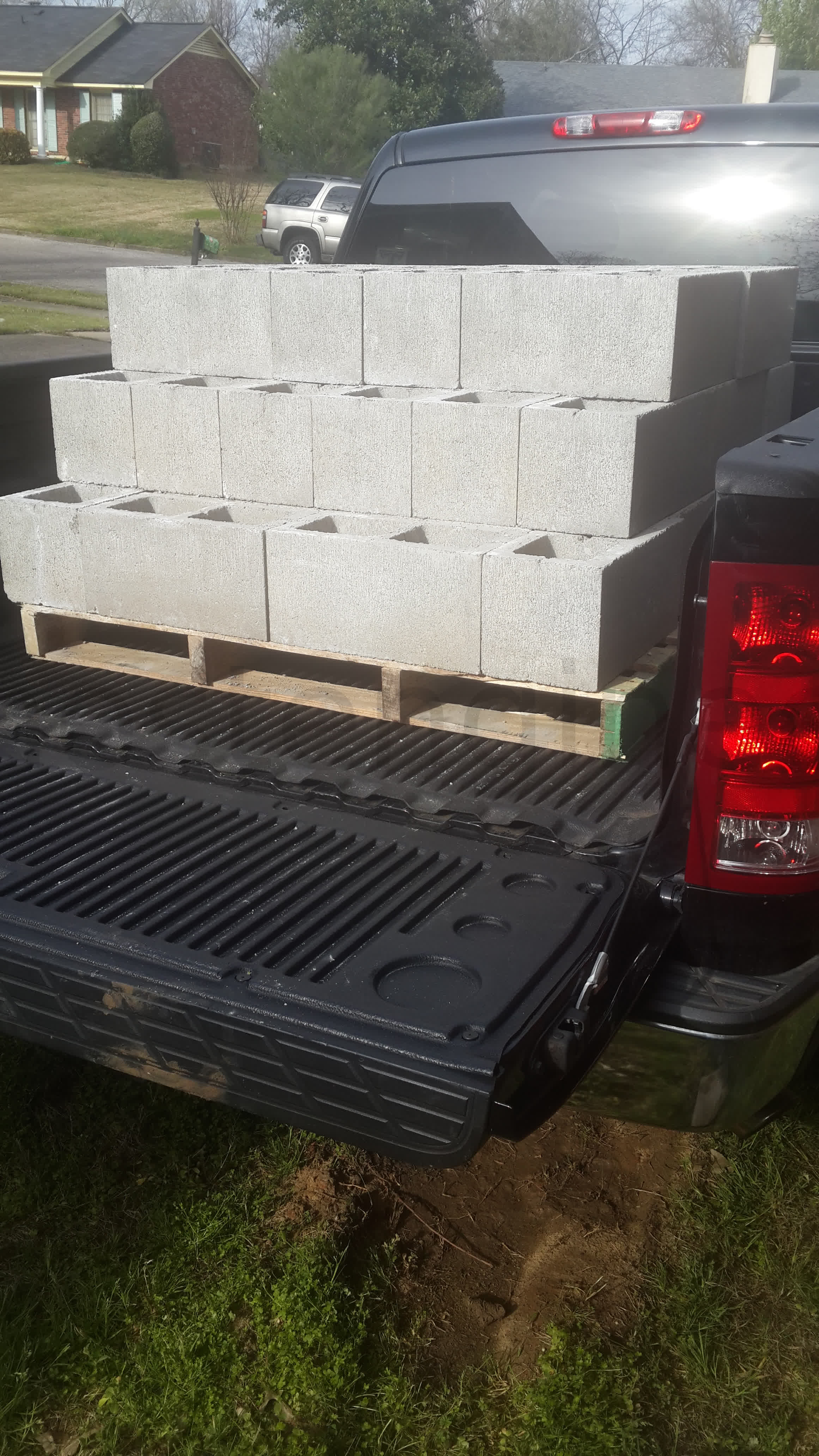 Truck bed full of concrete blocks